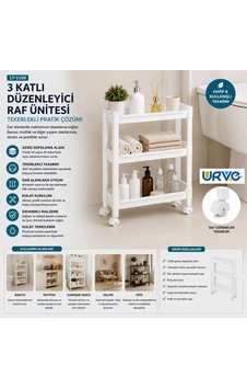 3 Katlı Tekerlekli Sepet Organizer Raf Altın 3 Katlı Tekerlekli Sepet Organizer Raf Altın