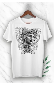 Flood Of Style Unisex Beyaz Mitoloji Yılan Saçlı Kadın Medusa Baskılı T-shırt Flood Of Style Unisex Beyaz Mitoloji Yılan Saçlı Kadın Medusa Baskılı T-shırt