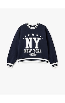 Koton Kolej Baskılı Bisiklet Yaka Biyeli Oversize Sweatshirt Lacivert 5sal10576ık Lacivert