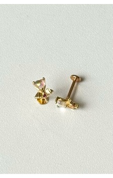 Pembe Şekertaşlı Gold Düz Barlı Helix&tragus Piercing 316l Cerrahi Çelik 3