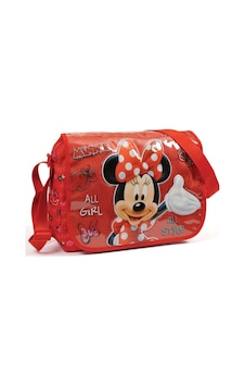 Yaygan Minnie Mouse Kabartmalı Kırmızı Postacı Çantası Pembe