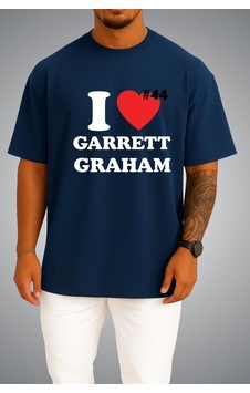 Bahriyeli Collection Oversize Off Campus I Love Garrett Graham Göğüs Baskılı Beyaz Unisex T-shirt Lacivert Bahriyeli Collection Oversize Off Campus I Love Garrett Graham Göğüs Baskılı Beyaz Unisex T-shirt Lacivert