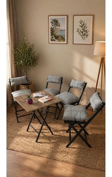 Minderli Balkon Bahçe Mutfak Bistro Set Katlanır 4+1 Masa-sandalye Gri - Gri Minderli Balkon Bahçe Mutfak Bistro Set Katlanır 4+1 Masa-sandalye Gri - Gri