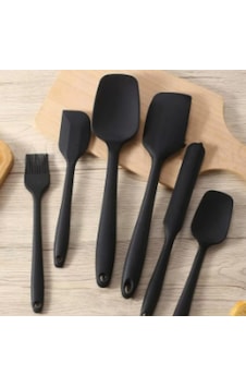 6lı Takım Yanmaz Yapışmaz Mutfak Pasta Silikon Yumurta Fırçası Kaşık Bıçak Spatula Seti Siyah