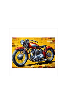 Kırmızı Motosiklet Ve Tuğla Duvar Art Mdf Poster