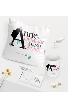 Kişiye Özel Anne Demek Hayat Demek Beyaz Kupa Ayna Yastık Seti Kişiye Özel Anne Demek Hayat Demek Beyaz Kupa Ayna Yastık Seti