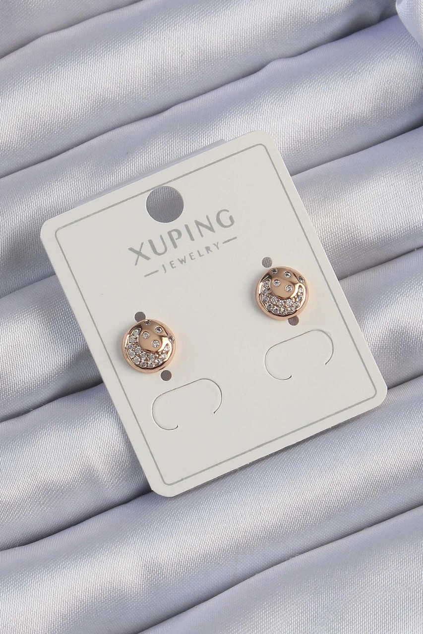 Xuping Rose Renk Zirkon Taşlı Yansımalı Oval Küpe Altın
