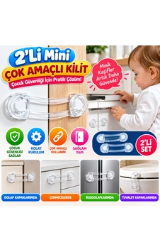 2'li Mini Çok Amaçlı Kilit- Çocuk Güvenlik Gereçkerli Çekmece,dolap,kapak Kilidi Çok Renkli