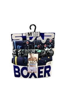 Star 3 Lü Erkek Belikemerli Desenli Lycralı Boxer Yeşil Desenli Yeşil