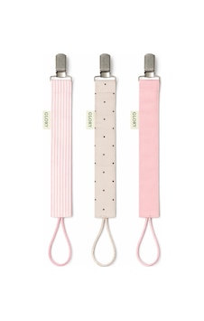 Emzik Askısı - Emzik Zinciri - Emzik Tutacağı - 3'lü Set - Pembe Çizgili, Kahve Nokta Emzik Askısı - Emzik Zinciri - Emzik Tutacağı - 3'lü Set - Pembe Çizgili, Kahve Nokta