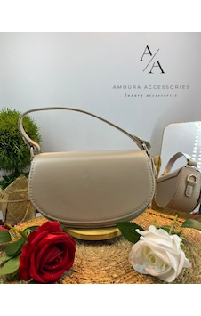 Amoura Accessories Klasik Yarım Ay Çanta Koleksiyonu Süpriz Hediyeli Bej