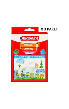 Bigpoint Jumbo Üçgen Mum Boya 12 Renk X 3 Paket Çok Renkli