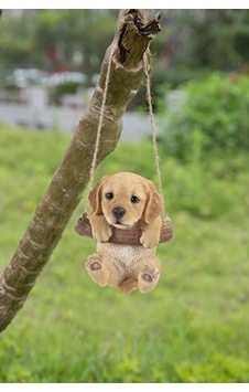 Hi-line Gift Ltd Hi Line 87704-ı Asılı Golden Retriever Köpek Yavrusu Dış Mekan Heykelcik, Taba Kahverengi