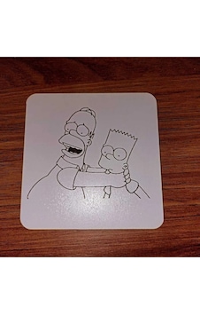Lavanta Tasarım Bart Simpson Ve Hommer Ahşap Bardak Altlığı Beyaz Lavanta Tasarım Bart Simpson Ve Hommer Ahşap Bardak Altlığı Beyaz