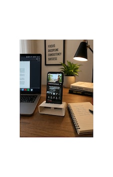 Bej Pla Organik Telefon Tutucu Hoparlörlü Ses Yükseltici Dekoratif Tasarım