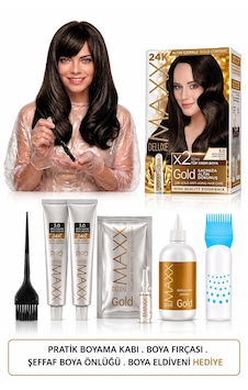 Maxx Deluxe Golden Beauty Set Saç Boyası 3.0 Koyu Kahve 2 'li + Fırça+pratik Boyama Kabı Maxx Deluxe Golden Beauty Set Saç Boyası 3.0 Koyu Kahve 2 'li + Fırça+pratik Boyama Kabı
