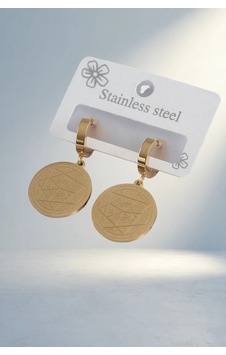 Gold Renk Pentagram Yıldız İşlemeli Çelik Küpe 11024558
