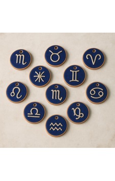 El Yapımı Seramik Burç Kolye - Ayarlanabilir 30 Cm - Kişiye Özel Astroloji Takıları Lacivert