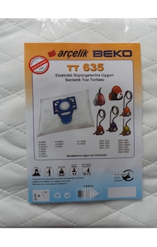 Arçelik Uyumlu Beko Uyumlu Tt 635 Elektrikli Süpürge Sentetik Toz Torbası, 5 Adet, Beyaz