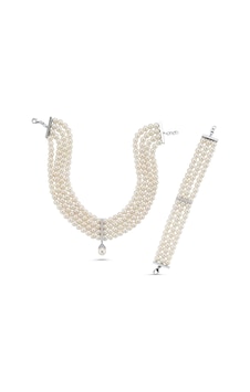 6,5 Mm Choker Zirkon Taşlı Doğal İnci Kolye Bileklik İkili Set 6,5 Mm Choker Zirkon Taşlı Doğal İnci Kolye Bileklik İkili Set