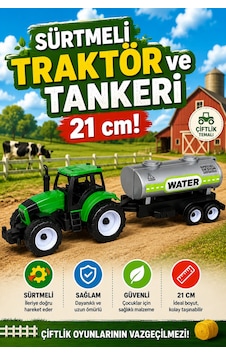 21 Cm Tanker Römorklu Traktör Seti Sürtmeli Oyuncak Su Tankeri Ve Çiftlik Aracı 3+ Yaş 21 Cm Tanker Römorklu Traktör Seti Sürtmeli Oyuncak Su Tankeri Ve Çiftlik Aracı 3+ Yaş