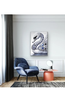 Elmaslı Kuğu Kanvas Tablo 70x100cm Beyaz - Gümüş Elmaslı Kuğu Kanvas Tablo 70x100cm Beyaz - Gümüş