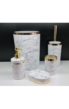 Akrilik Gold Siyah Mermer Desen Yuvarlak Banyo Seti Beyaz Akrilik Gold Siyah Mermer Desen Yuvarlak Banyo Seti Beyaz