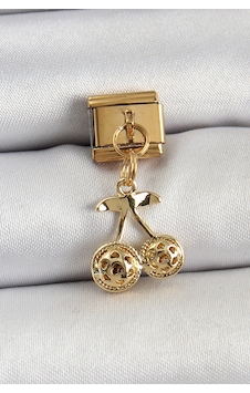 316l Çelik Sallantılı Zirkon Taşlı Fiyonk Model Gold Renk C316l Çelik Sallantılı Kiraz Model Gold Renk Charm Gümüş