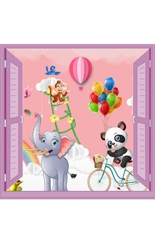 Çocuk Odası Bebek Odası Pencere Poster Duvar Kağıdı Fil Panda