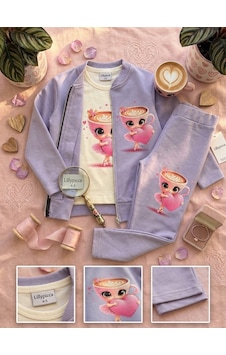 Karakter Baskılı Penye Ceketli - Penye Sweatshirt - Penye Pantolonlu Kız Çocuk 3lü Takım Lila Karakter Baskılı Penye Ceketli - Penye Sweatshirt - Penye Pantolonlu Kız Çocuk 3lü Takım Lila