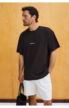 Grımelange Rıver Erkek Oversize Fit Bol Kesim Nakış İşlemeli Basic Örme Kahverengi T-shirt Grımelange Rıver Erkek Oversize Fit Bol Kesim Nakış İşlemeli Basic Örme Kahverengi T-shirt