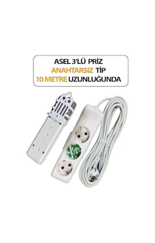 Üçlü, Topraklı, Klemensli, Kablo 10 Metre Uzunluğunda, Askı Aparatlı Grup Priz Anahtarsız Model 7 Üçlü, Topraklı, Klemensli, Kablo 10 Metre Uzunluğunda, Askı Aparatlı Grup Priz Anahtarsız Model 7