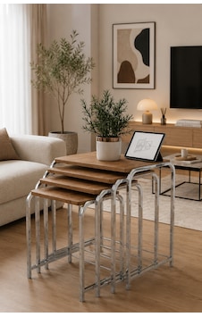 Teknor Modern Dekoratif İç İçe Geçen 4'lü Zigon Sehpa Gümüş