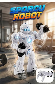 Sporcu Robot Işıklı Sesli Ve Hareketli Oyuncak Dambıl Kaldıran Şınav Çeken Robot 24 Cm