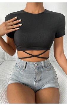 I-moda Kadın Siyah Yarım Kol Çapraz Bağlamalı Crop Top Bluz I-moda Kadın Siyah Yarım Kol Çapraz Bağlamalı Crop Top Bluz