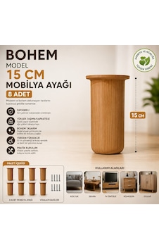 Bohem Model 15 Cm Mobilya Ayağı Söğüt Rengi Sert Polimer Koltuk Dolap Tv Ünitesi Ayağı-8 Adet Krem