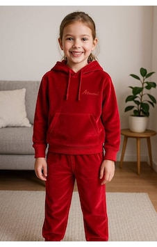 Stella Butik Nakışlı Fransız Kadife Garson Boy Takım Kırmızı