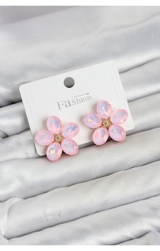 Pembe Renk Kristal Taşlı Çiçek Model Kadın Küpe Diğer Pembe Renk Kristal Taşlı Çiçek Model Kadın Küpe Diğer