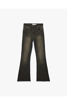 Koton Dar Kesim Düğmeli Cepli İspanyol Paça Denim Pantolon - Flare Jeans Haki 6sal40095mw Haki Koton Dar Kesim Düğmeli Cepli İspanyol Paça Denim Pantolon - Flare Jeans Haki 6sal40095mw Haki