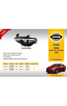 Ayfar Far Sol 101133 Egea 15- Motorlu Siyah Çerçeveli KNO-AYFAR-101133 Ayfar Far Sol 101133 Egea 15- Motorlu Siyah Çerçeveli KNO-AYFAR-101133