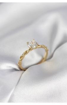Mey İthalat Gold Renk Sarmal Zincir Model Tek Taş Model Zirkon Taşlı Kadın Yüzük Çok Renkli