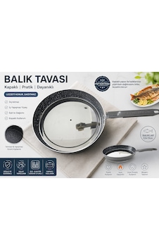 Alimunyum Granit Kaplama Kapaklı Balık Tavası 34cm 34 Cm
