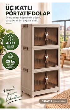 3 Katlı Portatif Organizer Dolap 120 Lt Bej 3 Katlı Portatif Organizer Dolap 120 Lt Bej