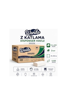 Z Katlama Kağıt Havlu 20x20,5 Cm 12'li X 200 Yaprak 2 Kat %100 Selüloz Dispenser Uyumlu Z Katlama Kağıt Havlu 20x20,5 Cm 12'li X 200 Yaprak 2 Kat %100 Selüloz Dispenser Uyumlu