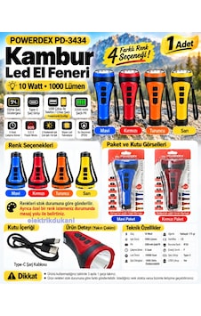 Powerdex 10w Ledli Kambur El Feneri Typ-c Şarjlı 2 Kademe + Flaşör Powerdex 10w Ledli Kambur El Feneri Typ-c Şarjlı 2 Kademe + Flaşör