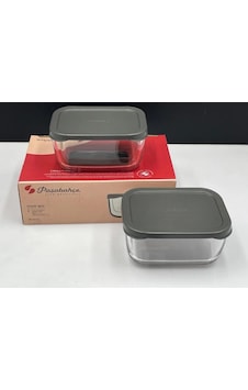 Paşabahçe Snow Box Gri Kapaklı Cam Saklama Kabı 2'li Şeffaf Paşabahçe Snow Box Gri Kapaklı Cam Saklama Kabı 2'li Şeffaf