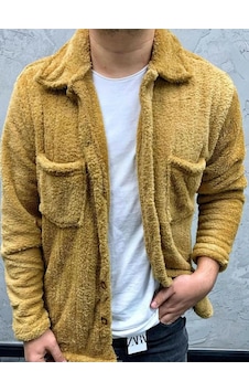 No Plan Unisex Normal Kalıp Cep Detaylı Düğmeli Kalın Pelüş Ceket-camel Camel