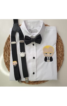 Coolpartyshop Erkek Çocuk Askı Papyon Gömlek Mavi