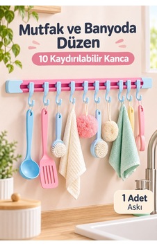 10 Kancalı Sürgülü Raylı Mutfak Ve Banyo Düzenleyici Askı 30 Cm Mavi - Pembe 10 Kancalı Sürgülü Raylı Mutfak Ve Banyo Düzenleyici Askı 30 Cm Mavi - Pembe
