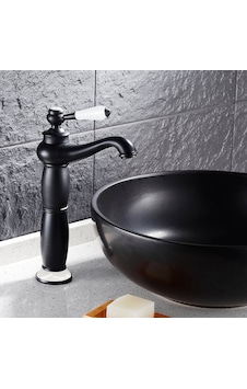 Fause Yüksek Çanak Rustik Lavabo Bataryası Vintage Siyah Ksl100-B